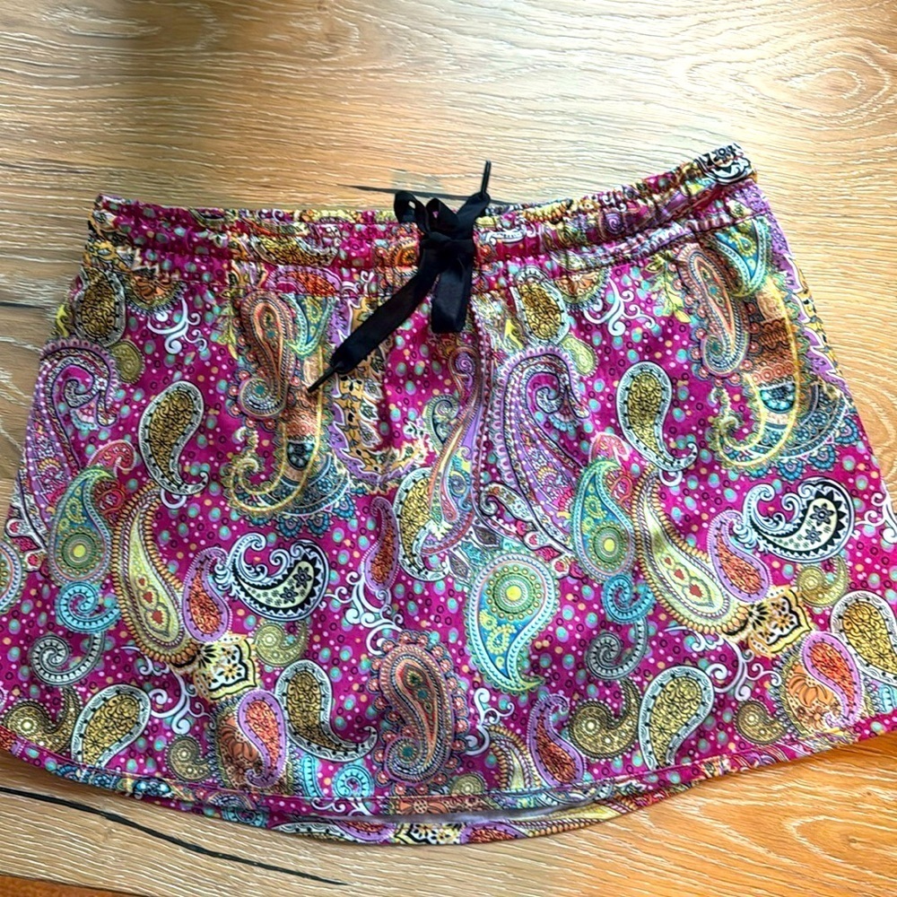 PrAna Pull on Athletic Swim Skort Womens S Pink Paisley Bohemian Beach Sporty